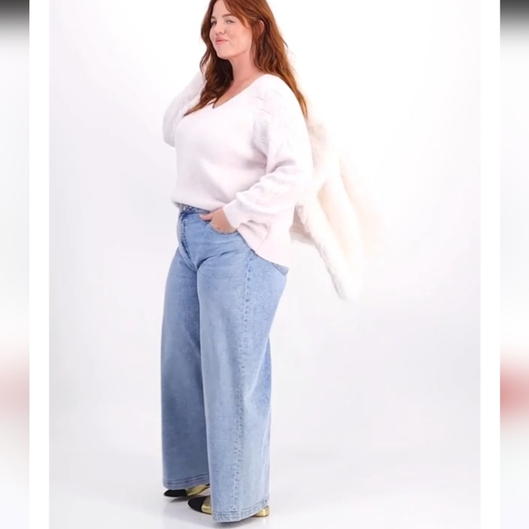 MACY'S ON 34TH WOMEN'S PLUS SIZE V-NECK POINTELLE KNIT SWEATER NWT POSY PINK 2X - Picture 2 of 11